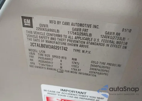 2010 GMC Terrain Sle-1 z USA, uszkodzony, nr VIN 2CTALBEW3A6291742